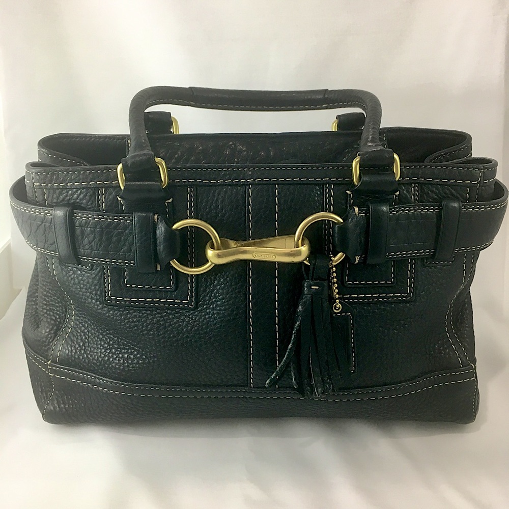 Coach Hampton Pebble Leather Satchel Purse Handbag Medium